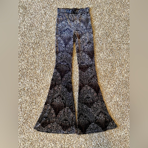 Reverof black velvet paisley print flare fitted pants XS - Picture 5 of 12